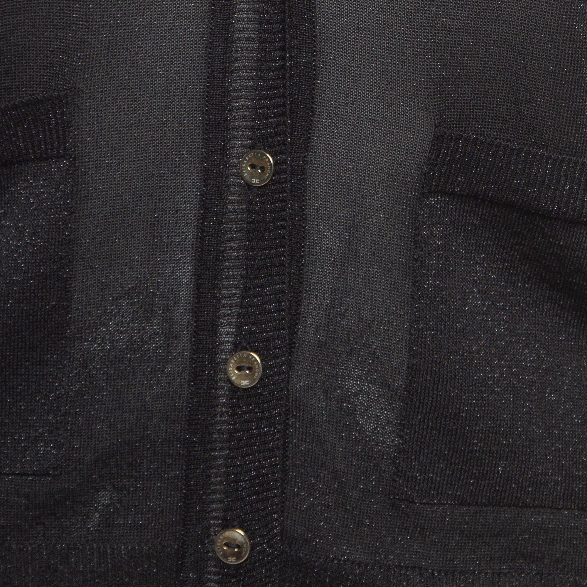 Elisabetta Franchi Black Lurex Knit Button Front Cardigan L