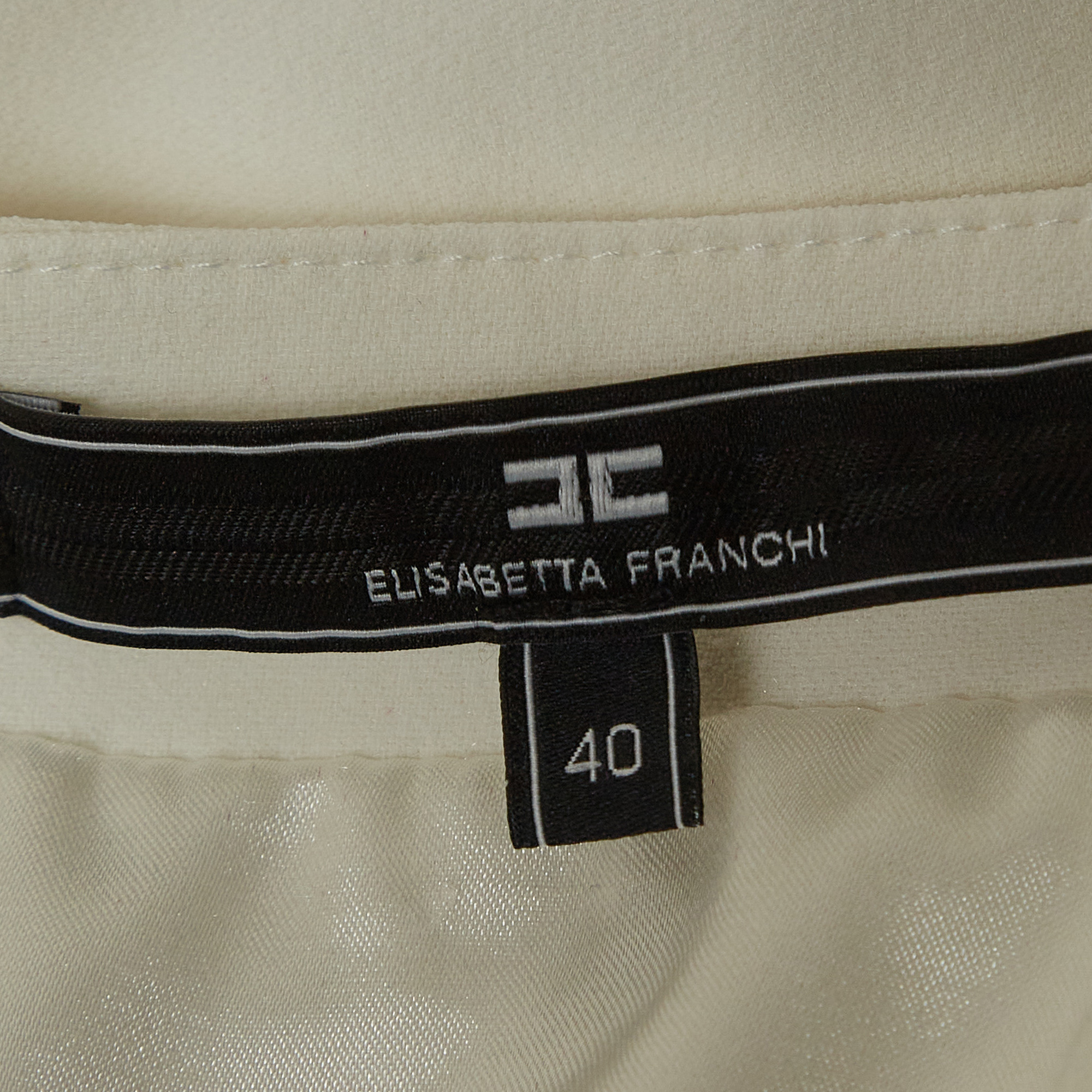 Elisabetta Franchi Off-White Crepe Long Sleeve Crop Top S