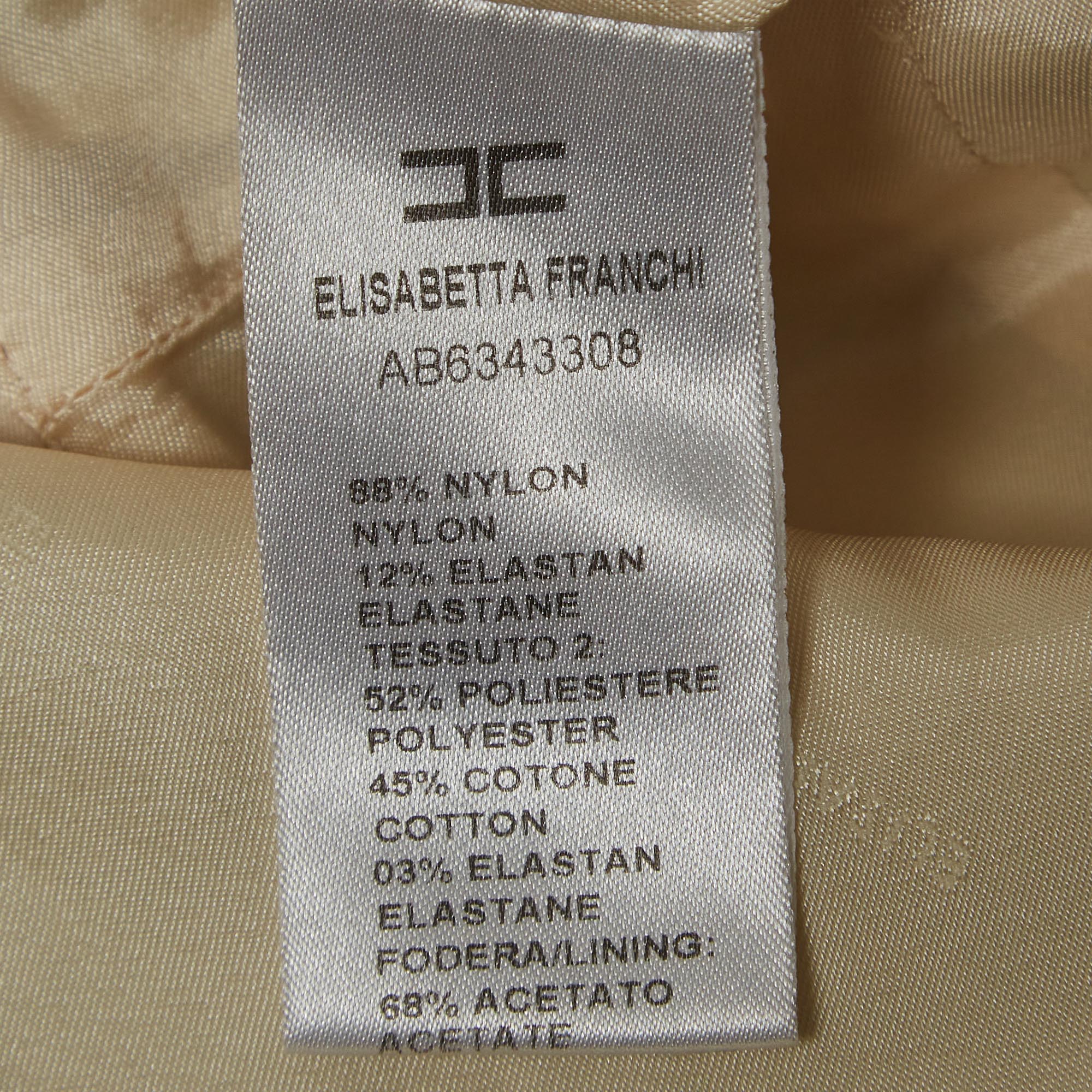 Elisabetta Franchi Cream Crepe Button Detail Belted Mini Dress S
