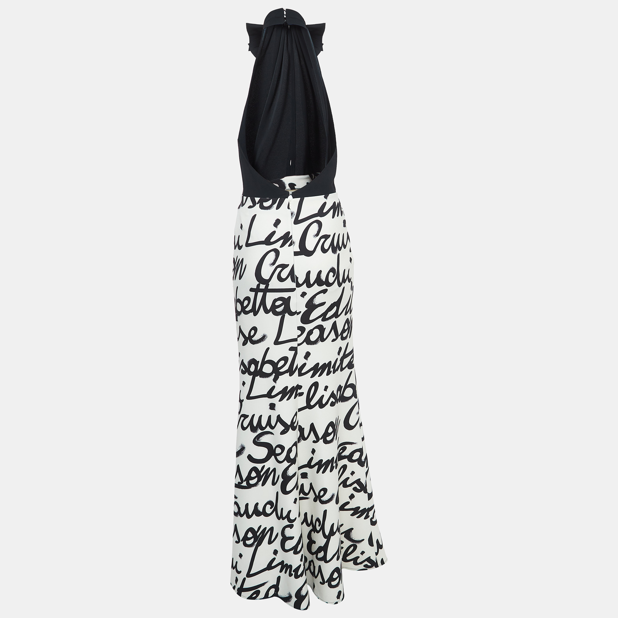 

Elisabetta Franchi Black/White Logo Print Halter Neck Maxi Dress