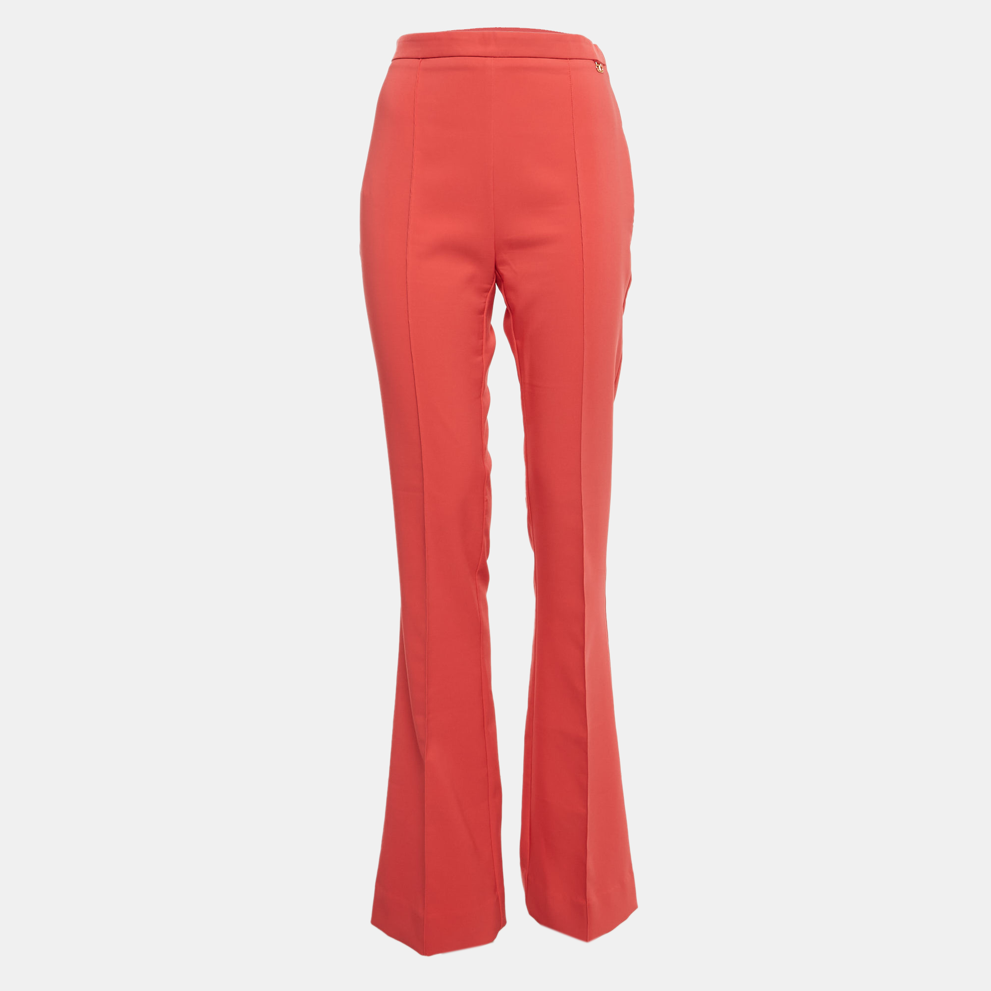 Elisabetta Franchi Coral Pink Crepe Flared Trousers M