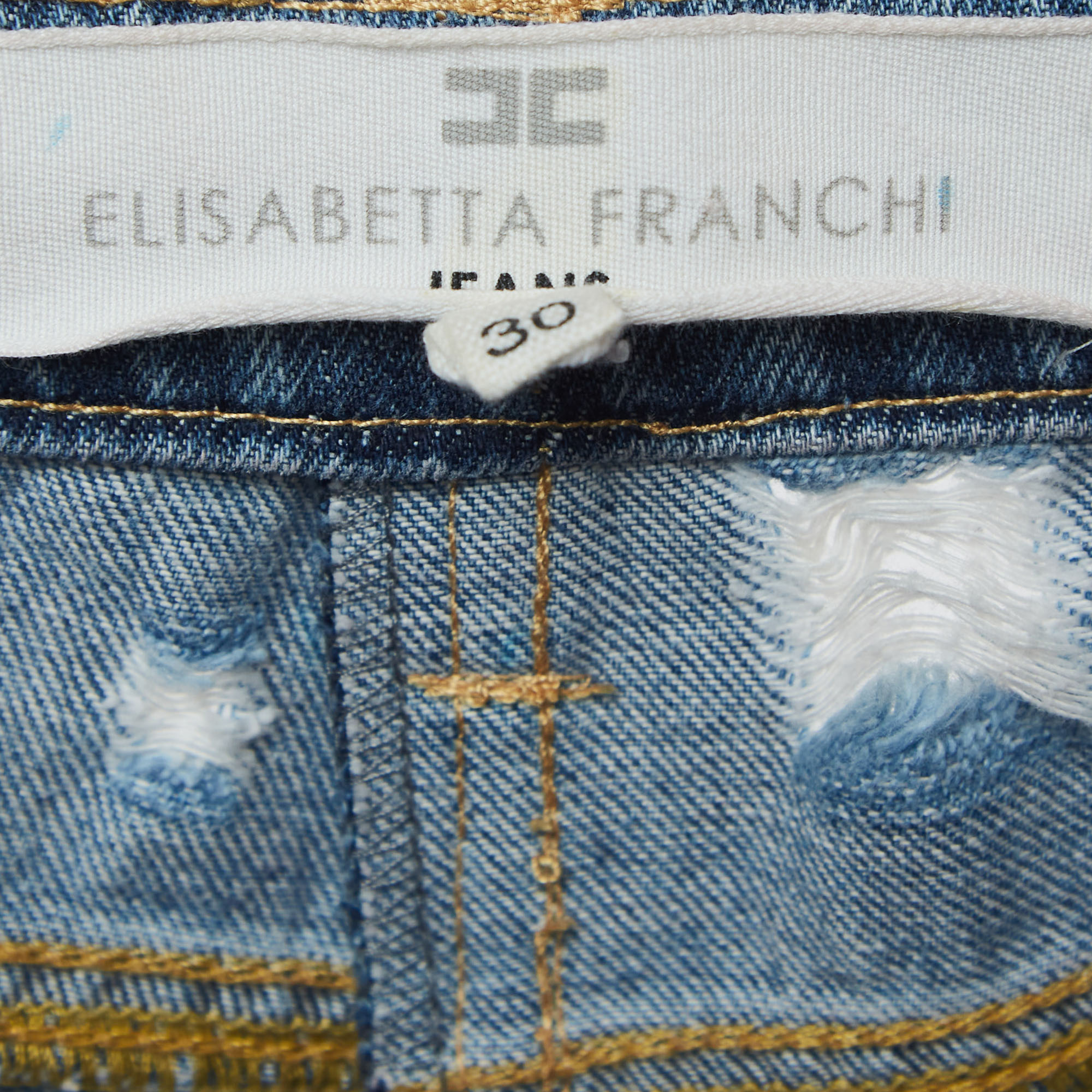 Elisabetta Franchi Blue Ripped Denim Jeans M Waist 30