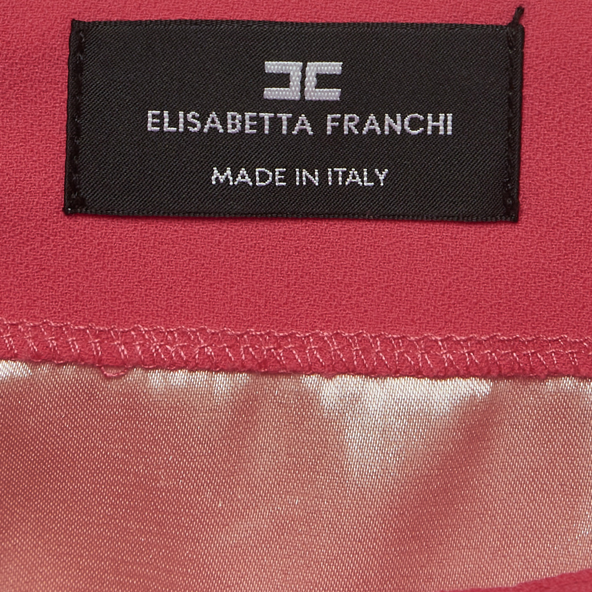 Elisabetta Franchi Pink/Cream Crepe Pleated Knee Length Skirt M