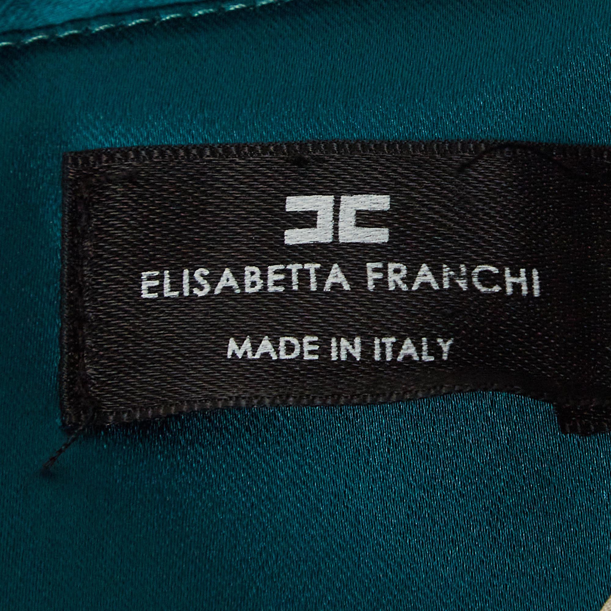 Elisabetta Franchi Green Satin Pleated Crepe Detail Midi Skirt M