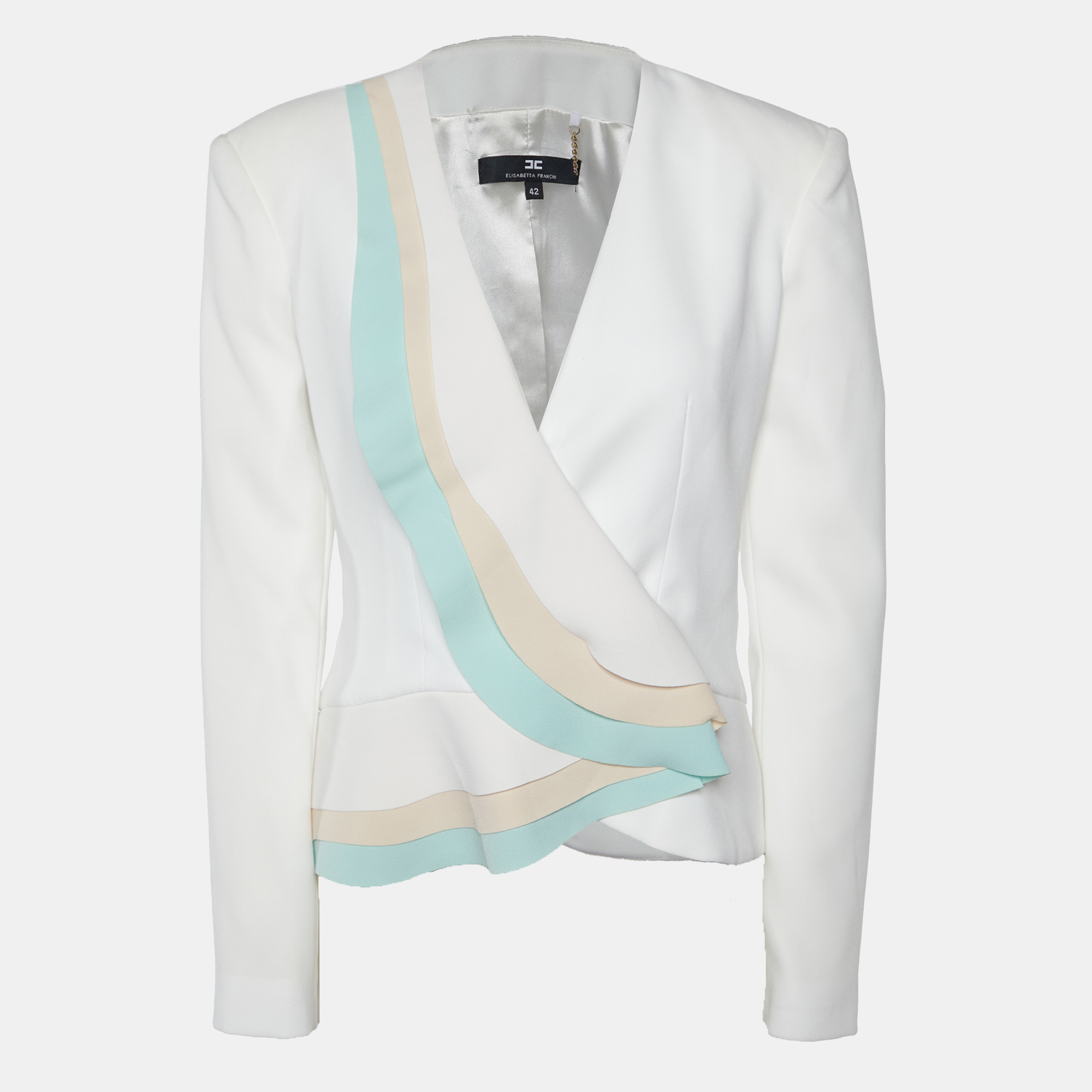 Elisabetta Franchi White Crepe Colorblock Pleated Jacket M