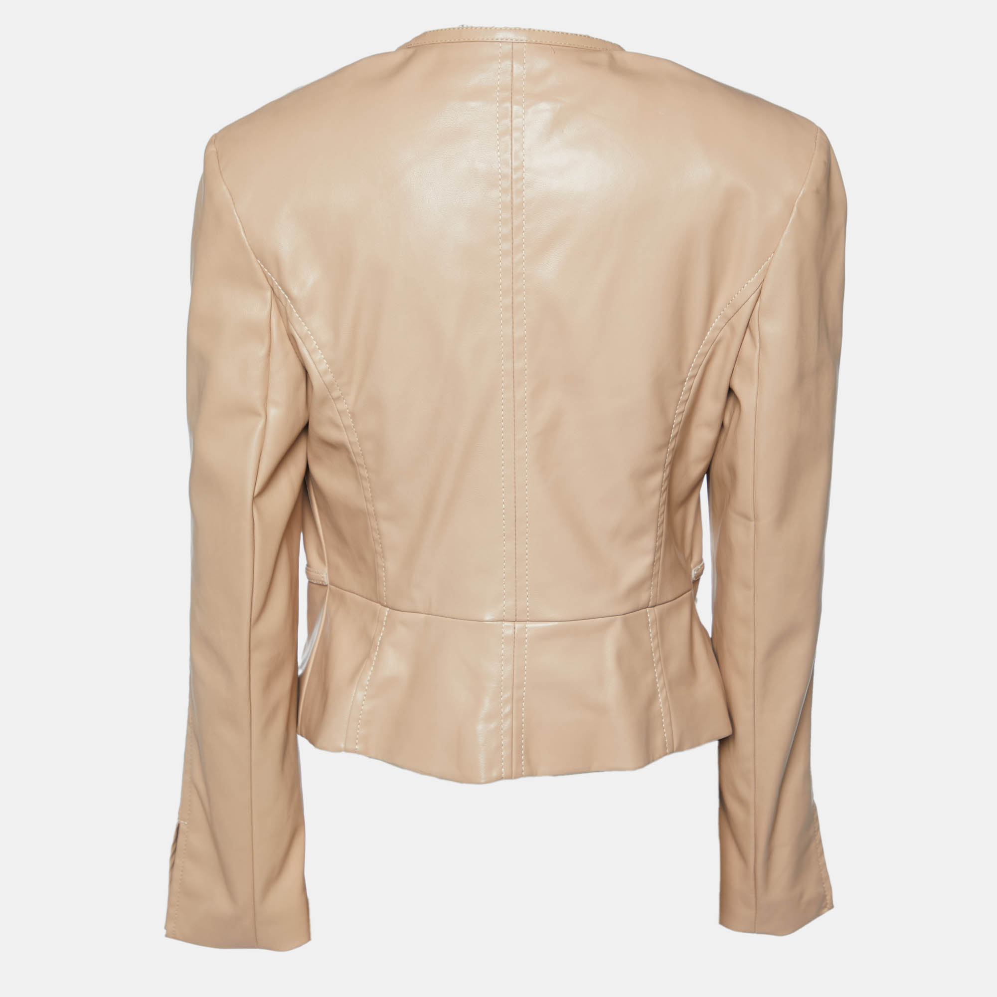 Elisabetta Franchi Beige Faux Leather Belt Detail Jacket L