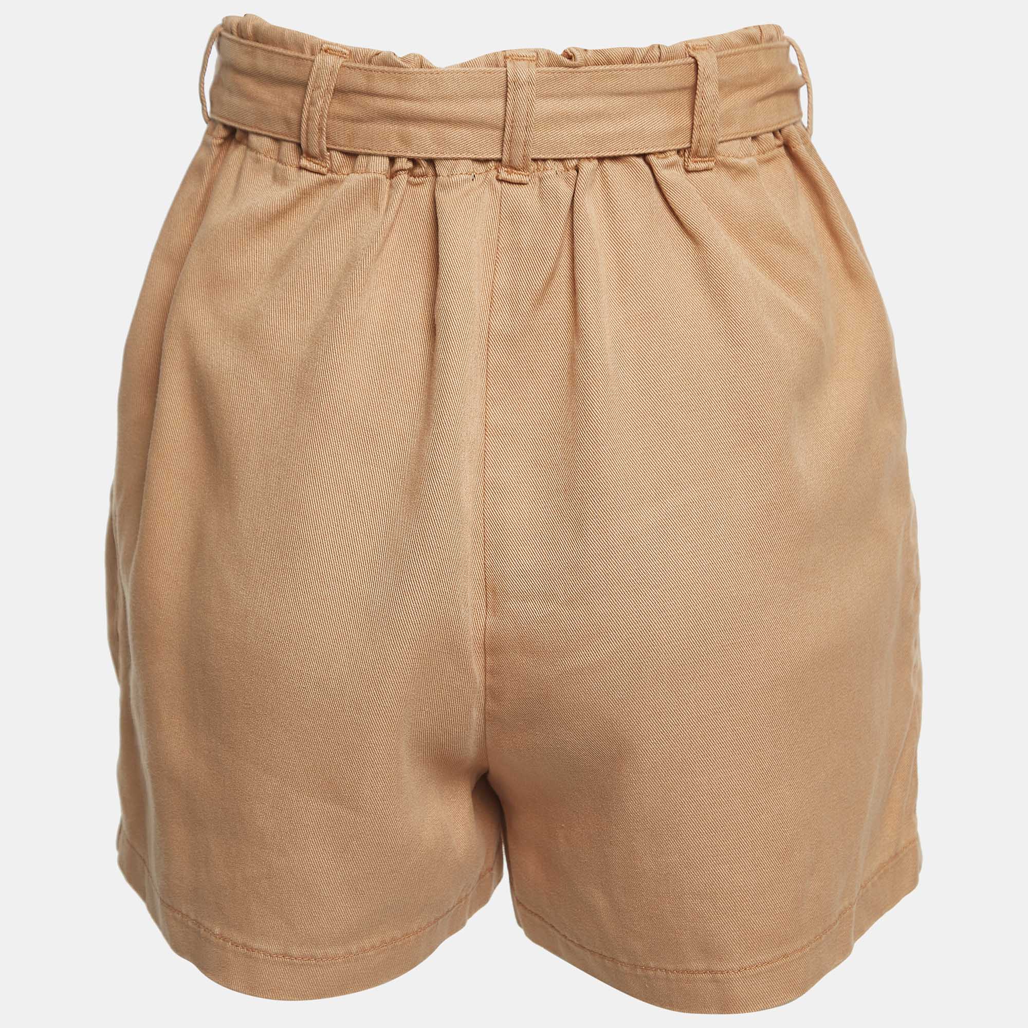 Elisabetta Franchi Beige Denim Belted Loose Fit Shorts S