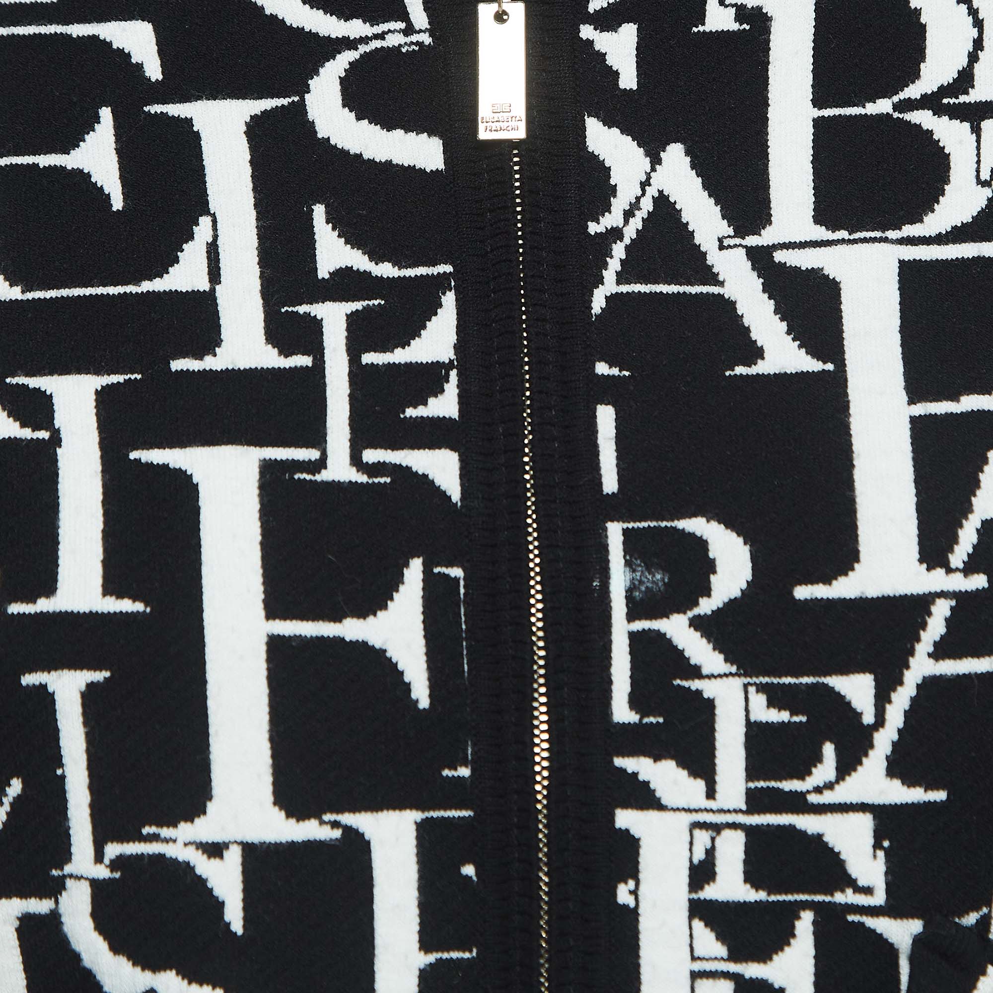Elisabetta Franchi Black/White Patterned Knit Bomber Jacket S