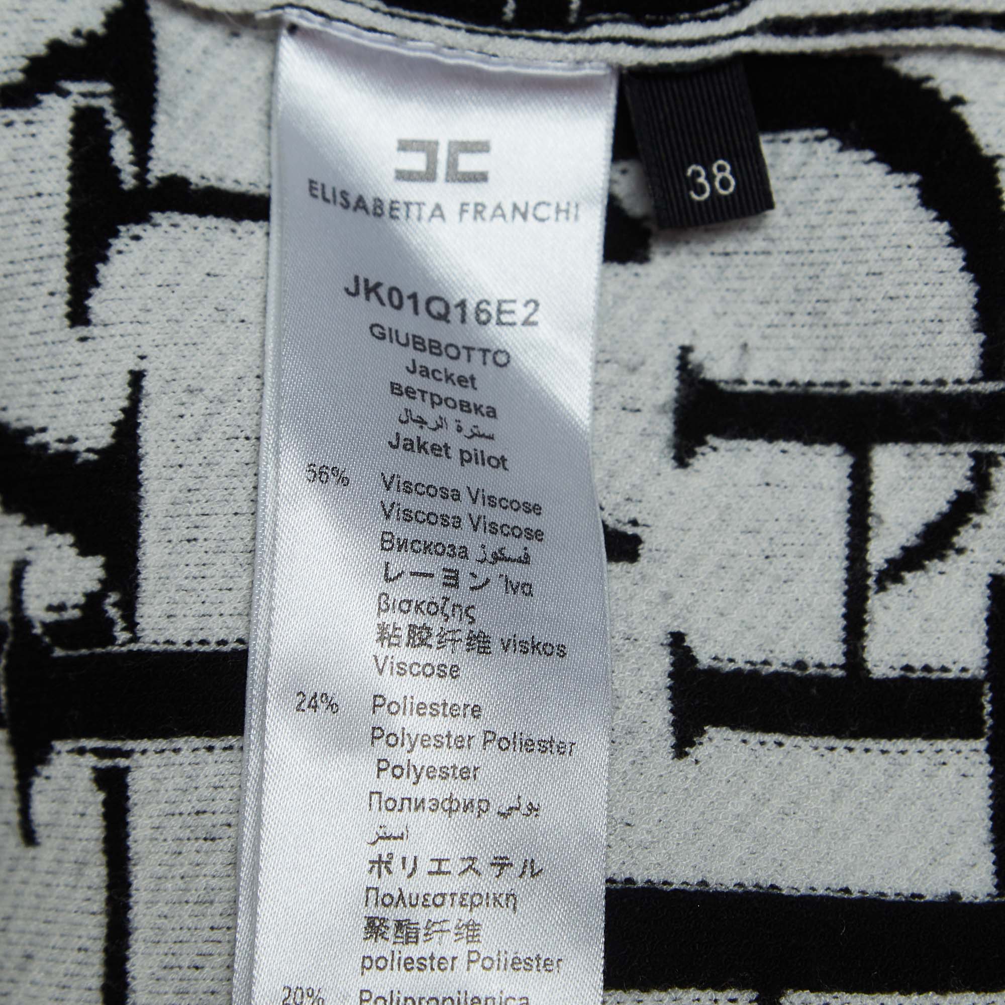 Elisabetta Franchi Black/White Patterned Knit Bomber Jacket S