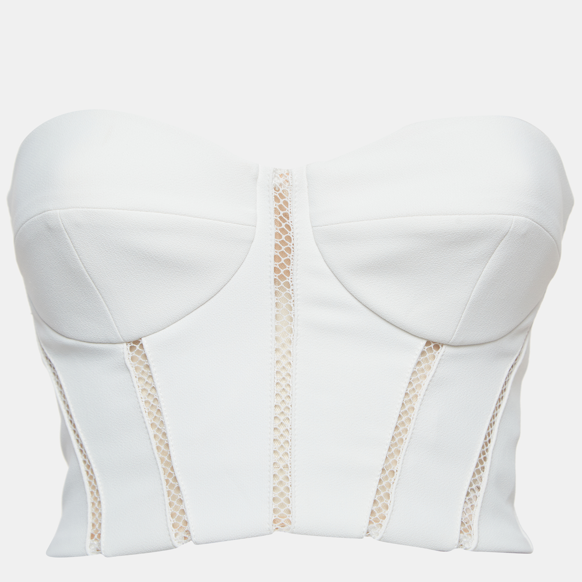 Elisabetta Franchi White Crepe Strapless Padded Crop Top S
