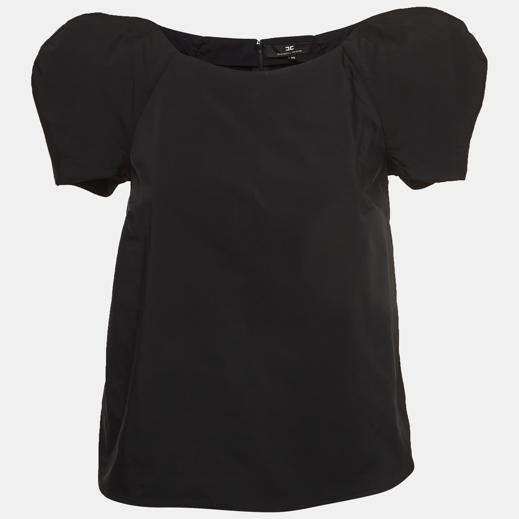 Elisabetta franchi black stretch nylon short sleeve relaxed blouse s