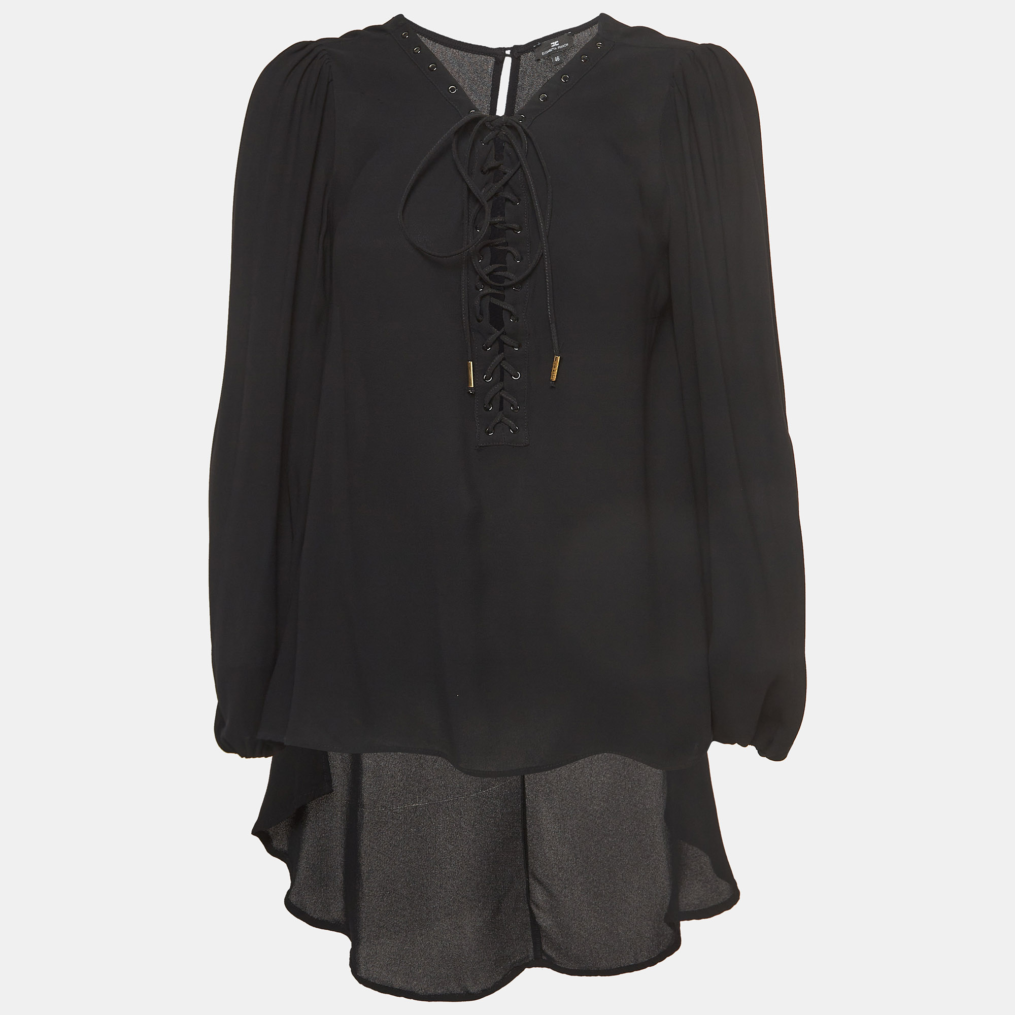 Elisabetta franchi black crepe lace-up neck camicia blouse l