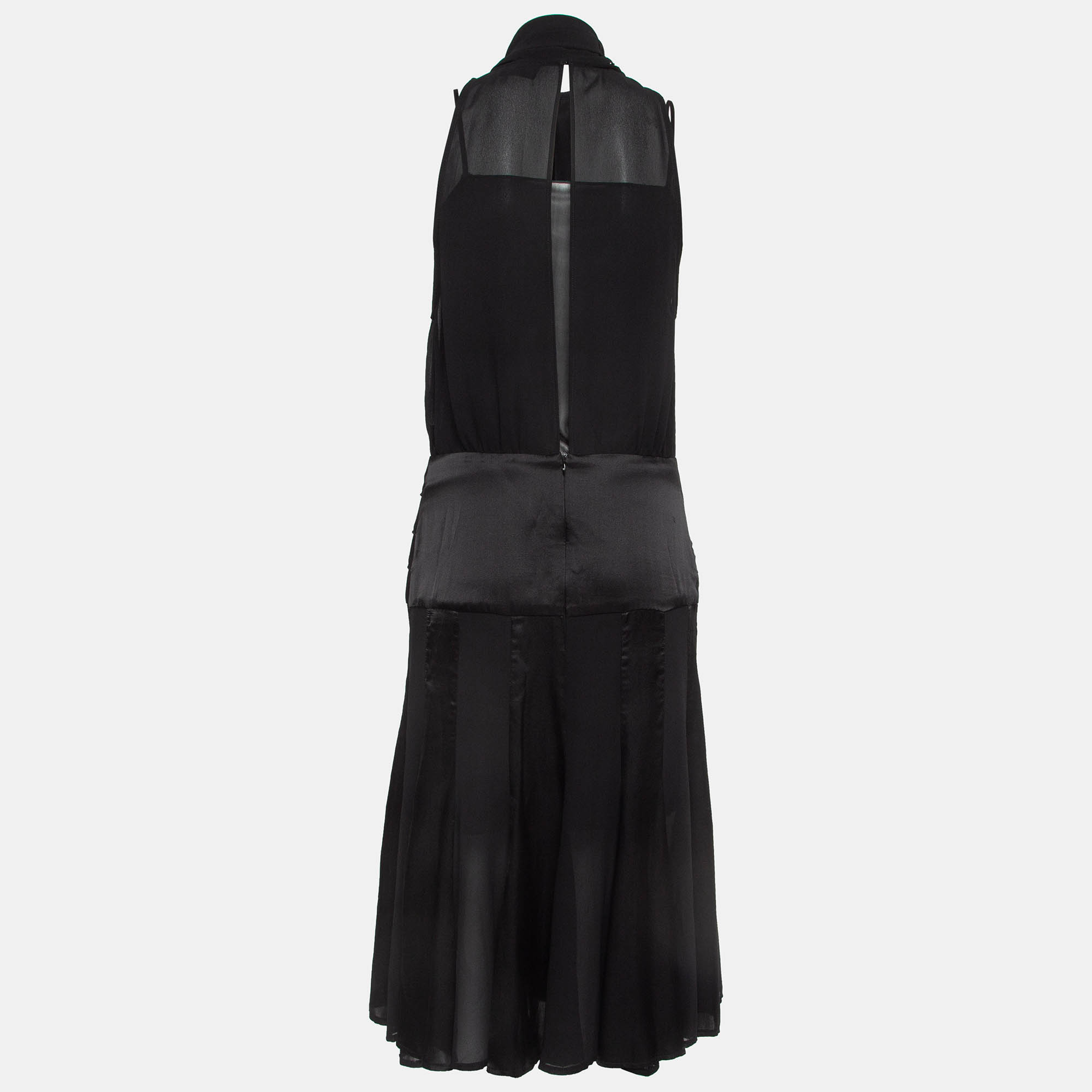 Elisabetta Franchi Black Satin Trim Chiffon Detachable Tie-Up Sleeveless Dress M