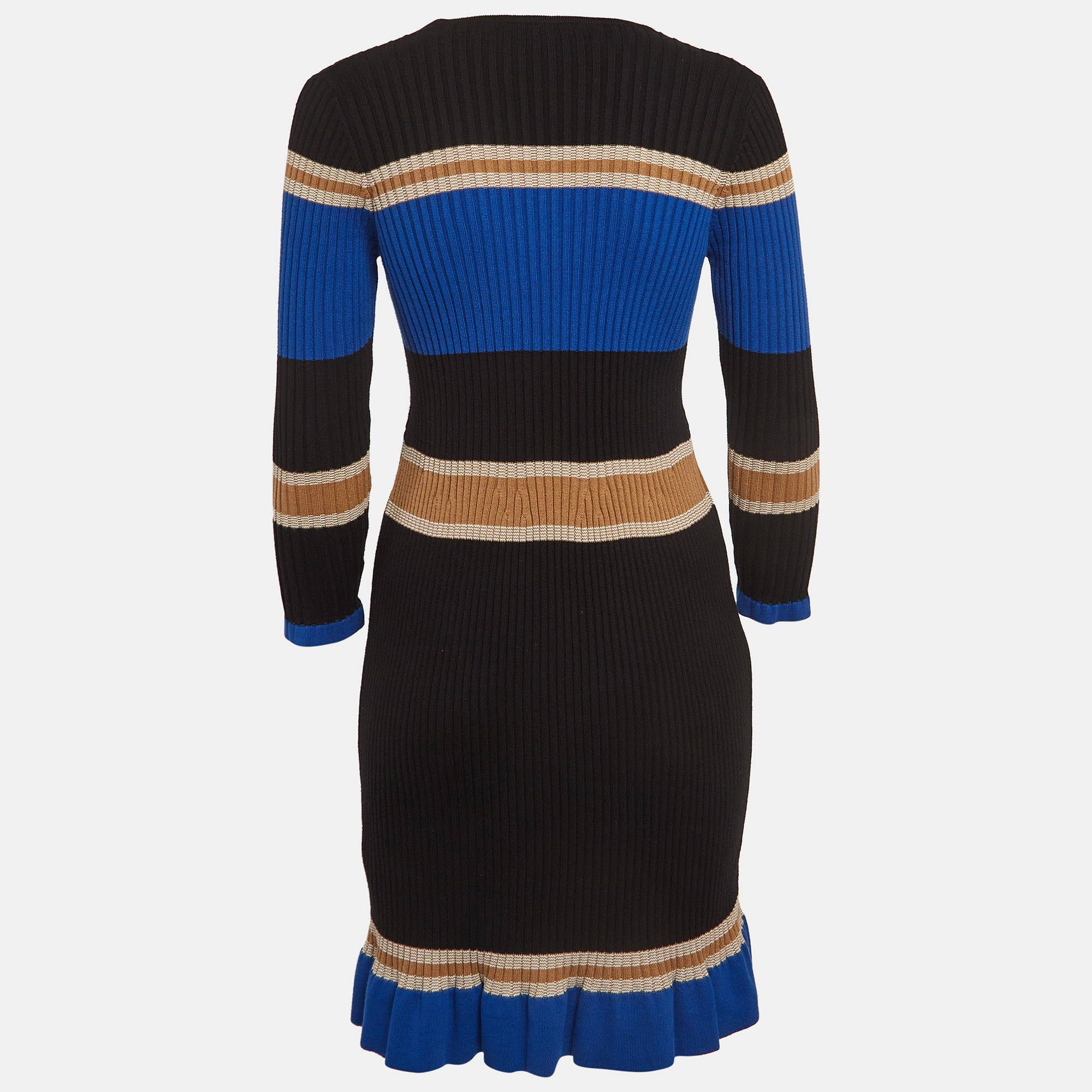 Elisabetta Franchi Multicolor Striped Rib Knit Long Sleeve Midi Dress M