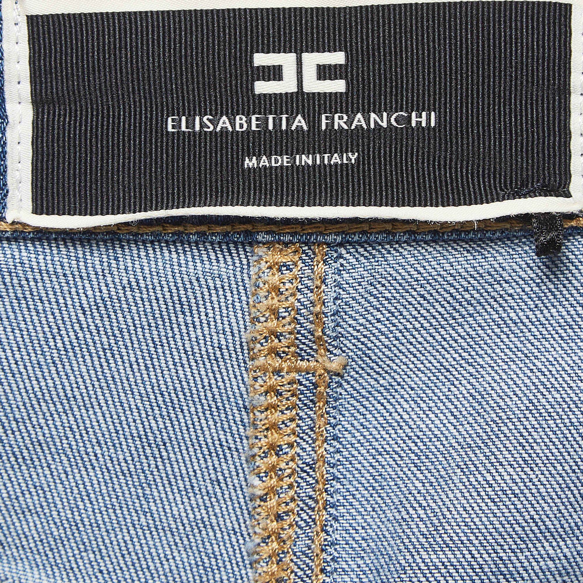 Elisabetta Franchi Blue Denim Chain Embellished Jeans M Waist 29