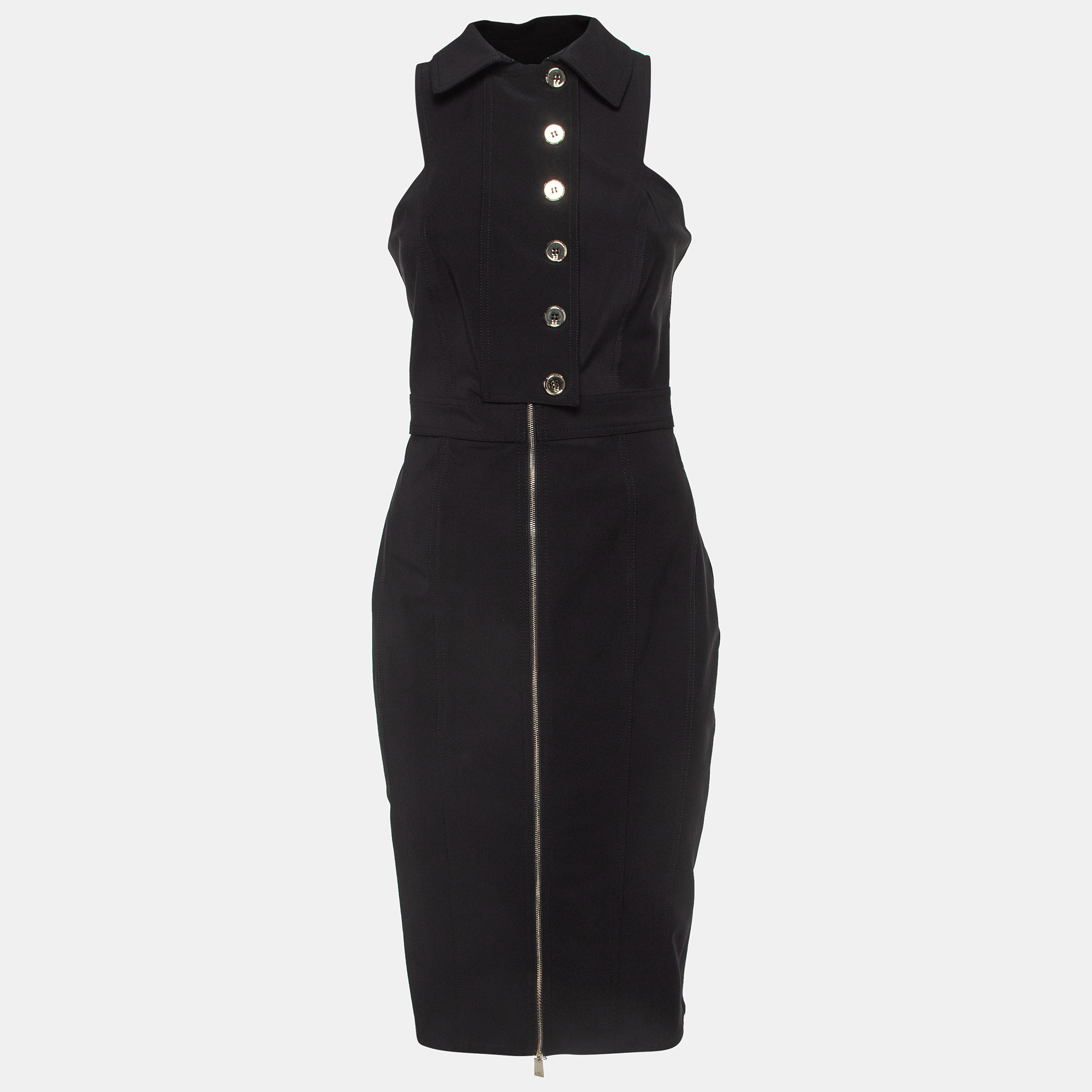 

Elisabetta Franchi Black Stretch Crepe Zipper Midi Dress