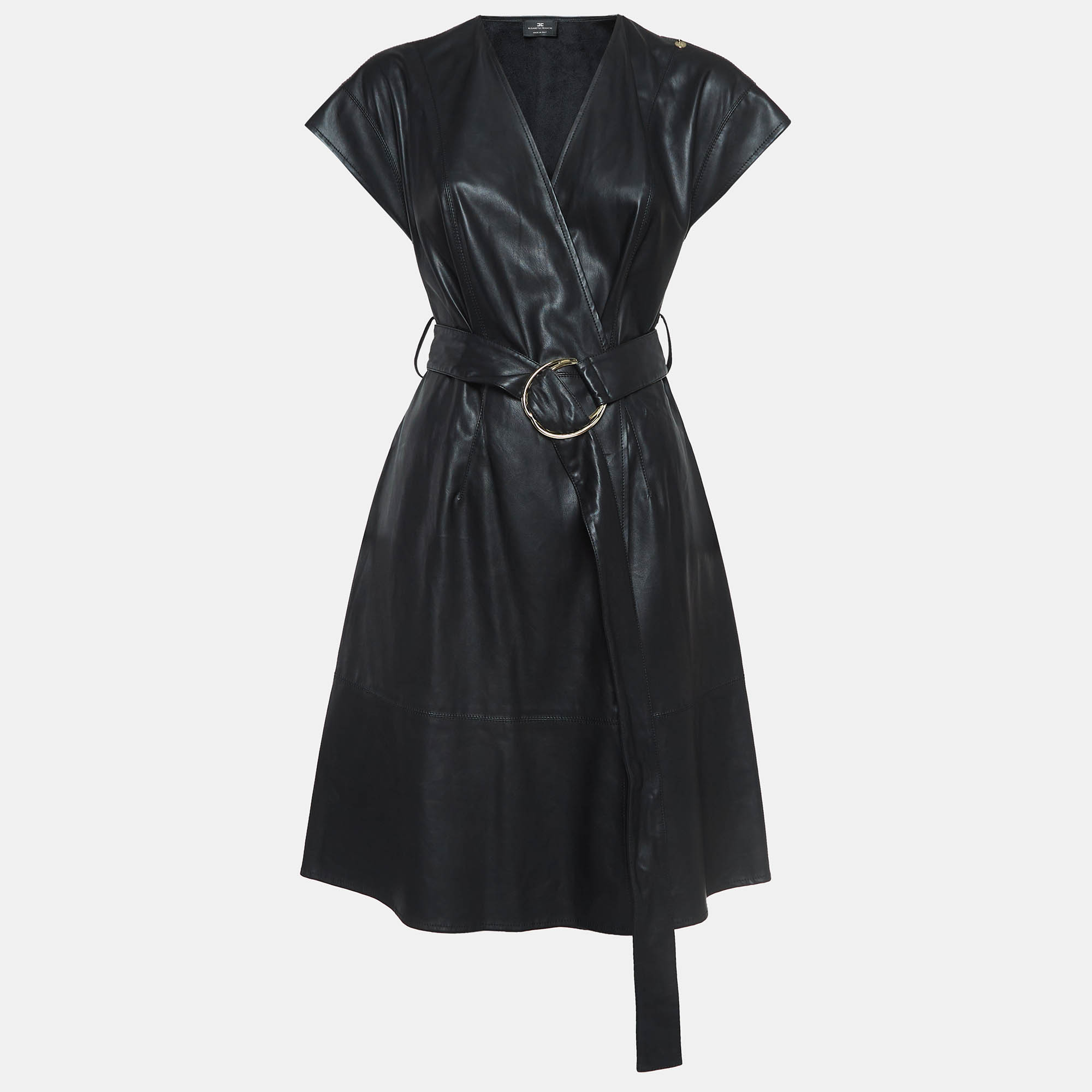 

Elisabetta Franchi Black Faux Leather Belted Short Wrap Dress