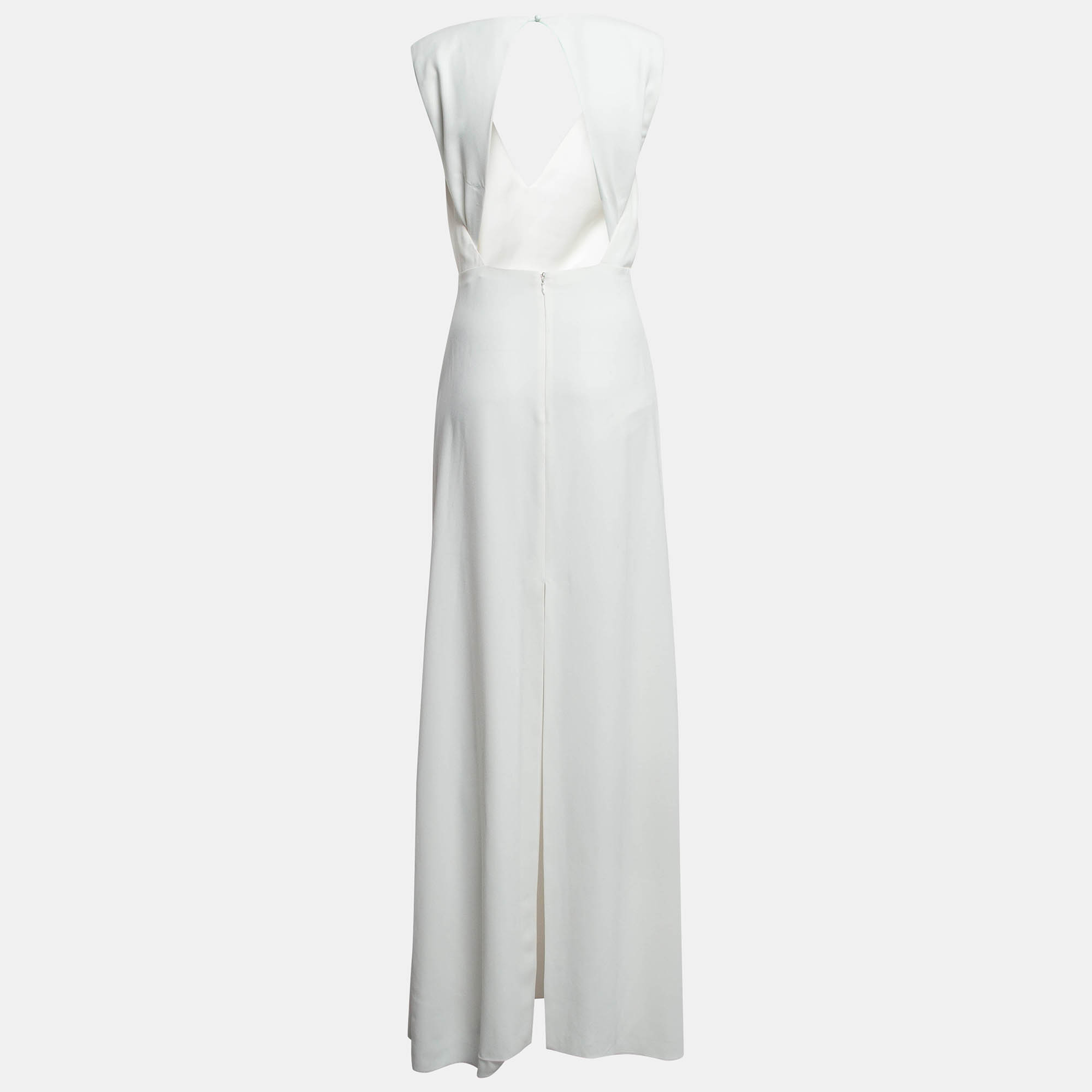 Elisabetta Franchi White Crepe Back Open Maxi Dress M