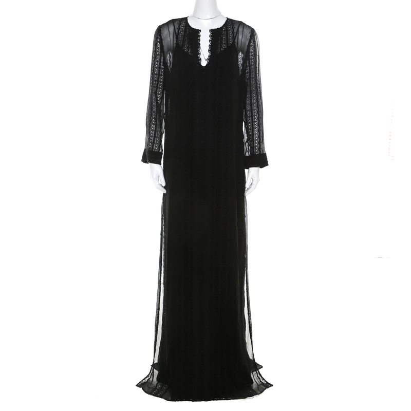 Image of Elizabeth & James Black Embroidered Silk Georgette Mia Maxi Dress L