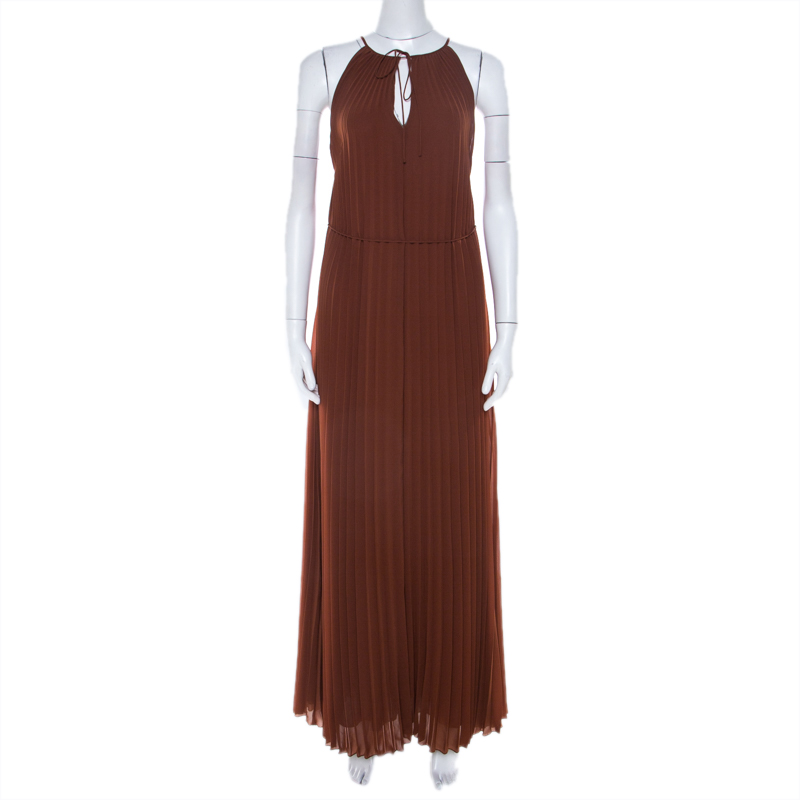 

Elizabeth & James Cinnamon Brown Pleated Chiffon Cadence Maxi Dress