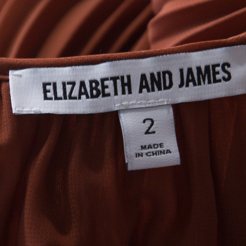 Elizabeth & James Cinnamon Brown Pleated Chiffon Cadence Maxi Dress S