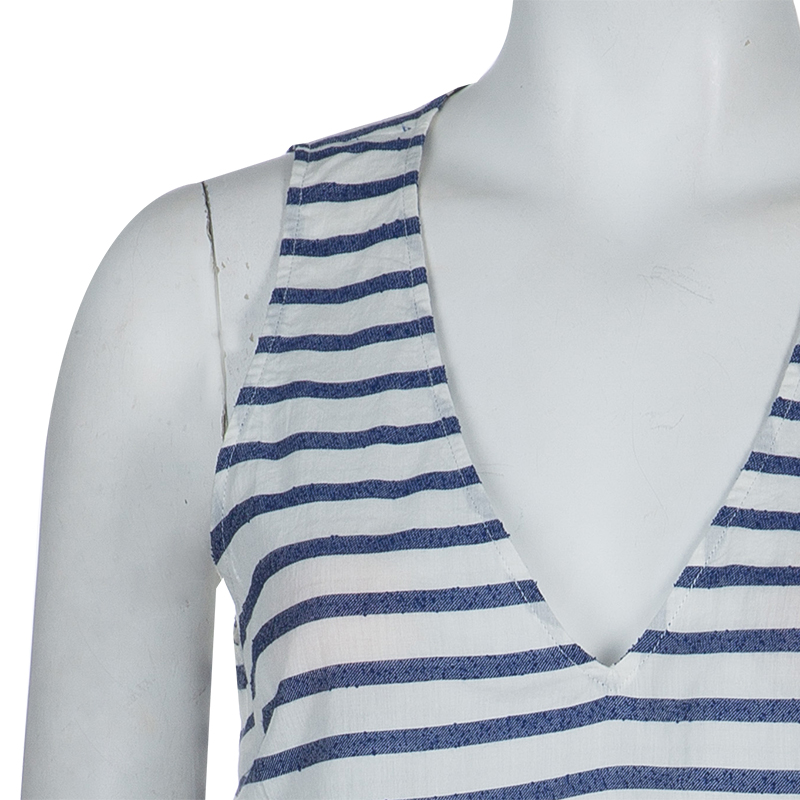 Elizabeth And James White And Blue Striped Peplum Top S
