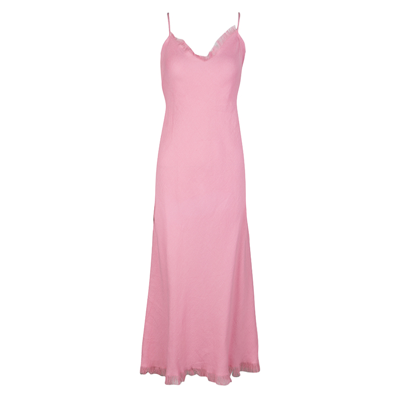Image of Emanuel Ungaro Pink Linen Sleeveless Maxi Dress S