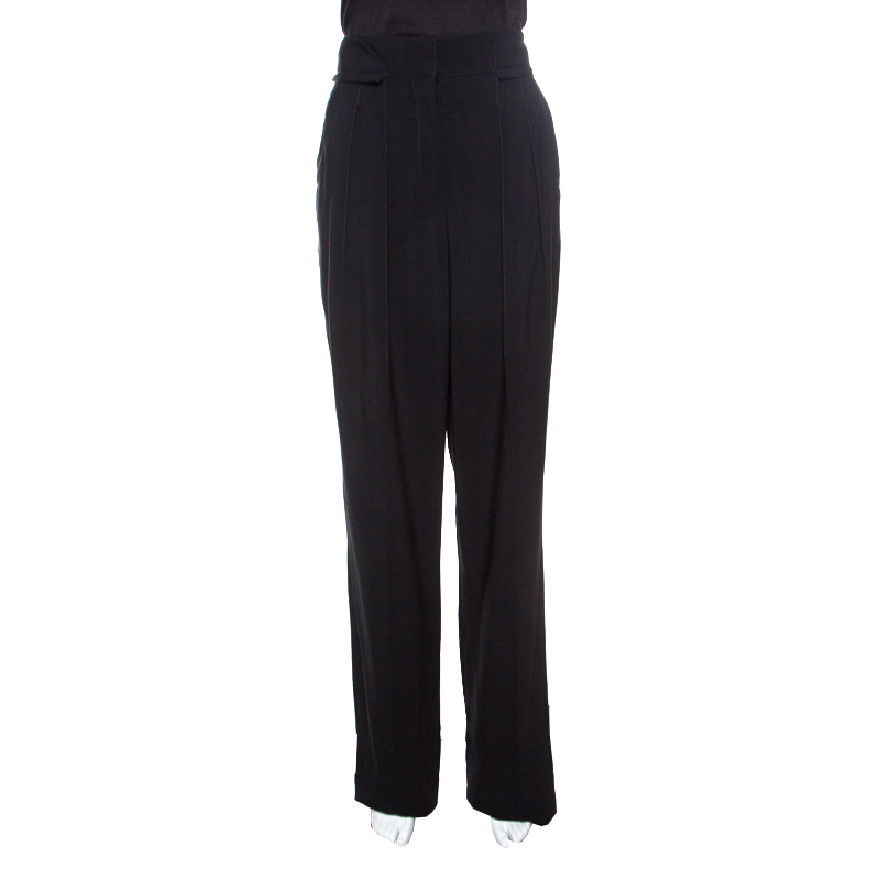 Image of Emanuel Ungaro Black Pleat Front Straight Fit Trousers M