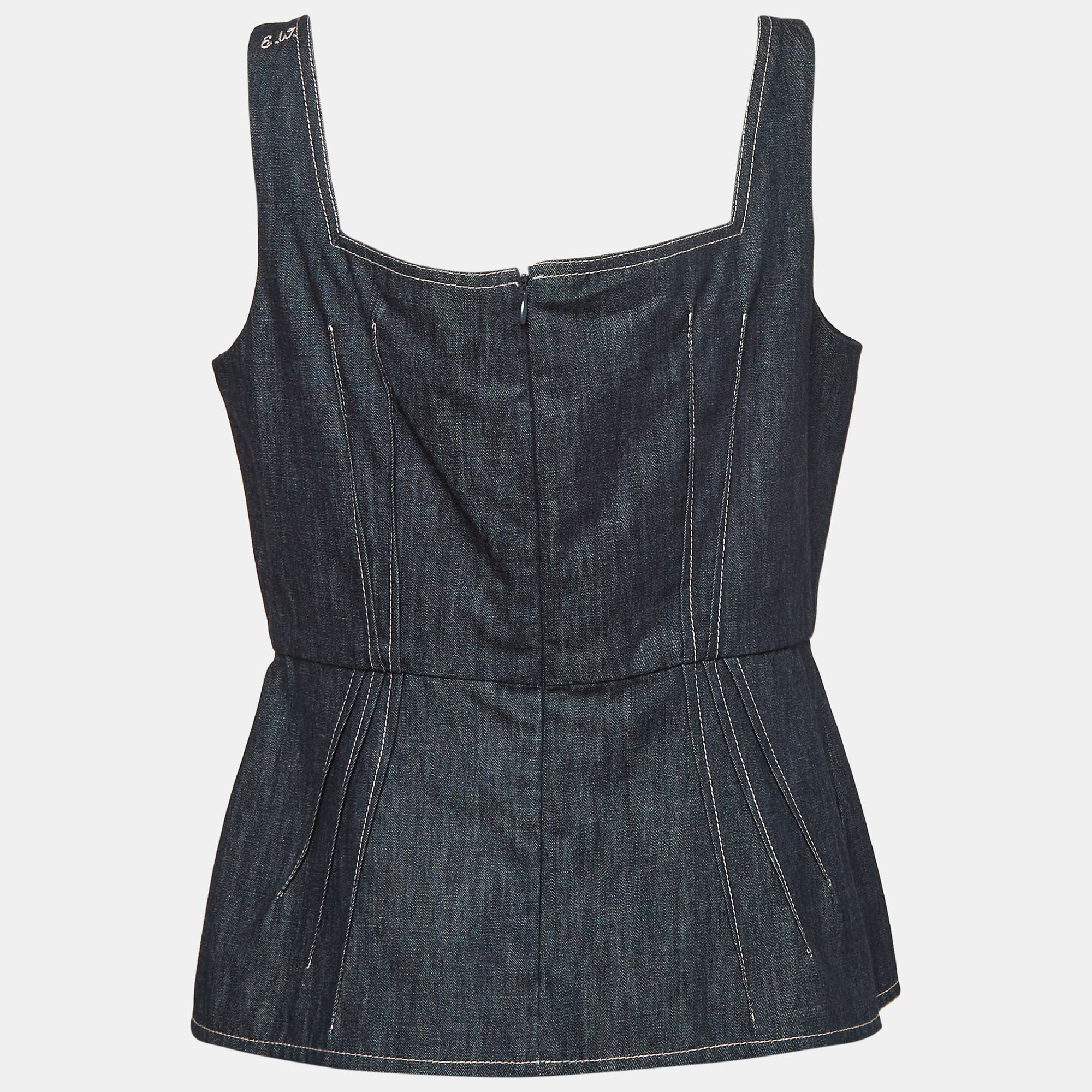 Emilia Wickstead Blue Apple Denim Bustier Top L