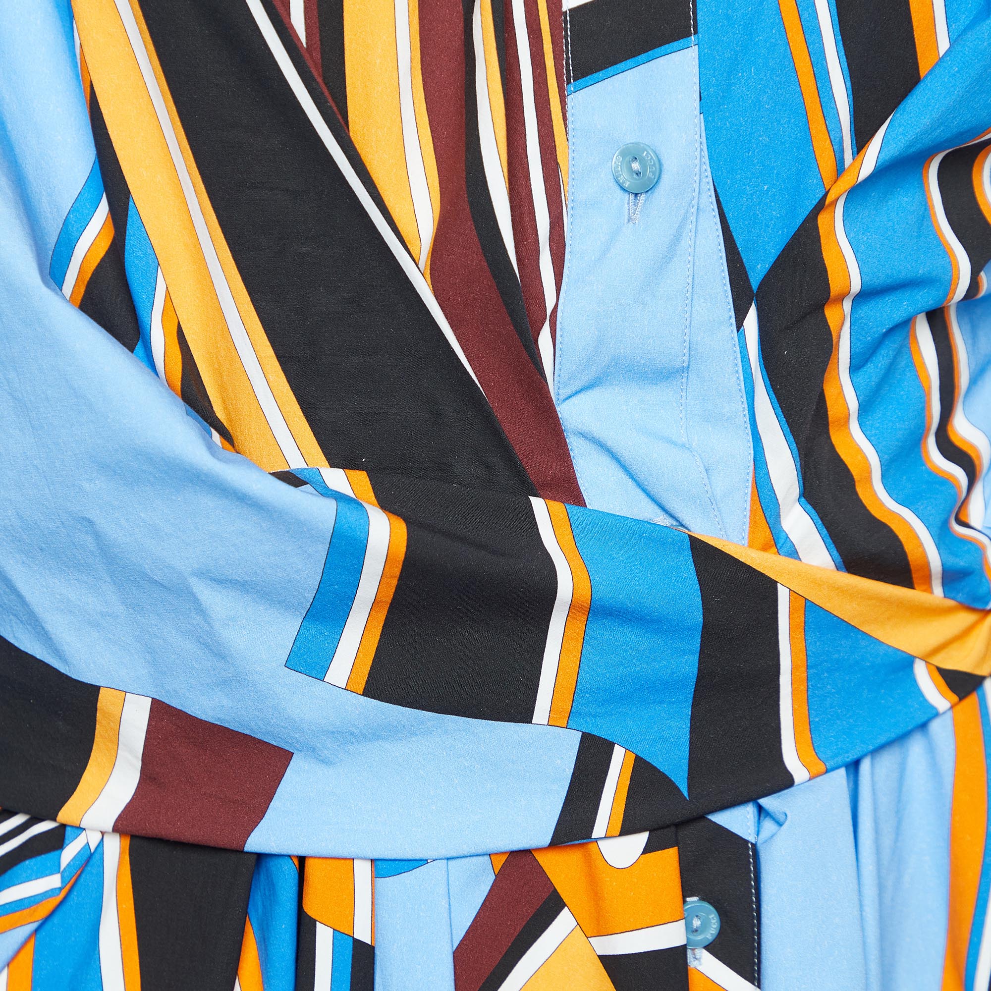 Emilio Pucci Multicolor Printed Cotton Wrap Detail Button Front Shirt Dress M