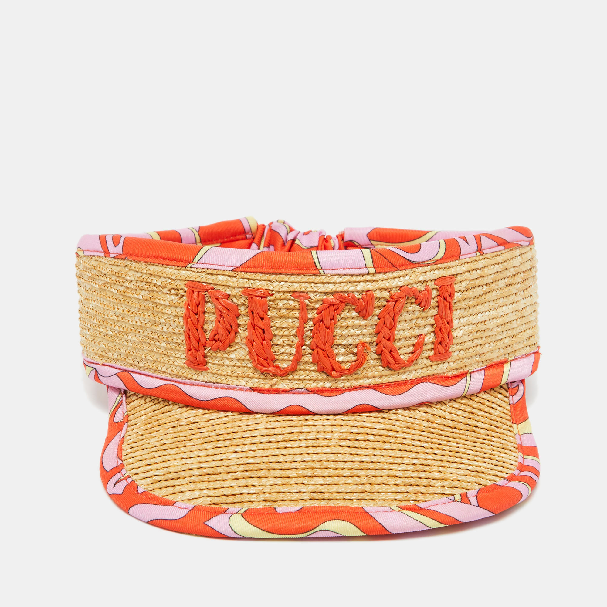 Emilio Pucci Beige Vetrate Logo Embroidered Visor S