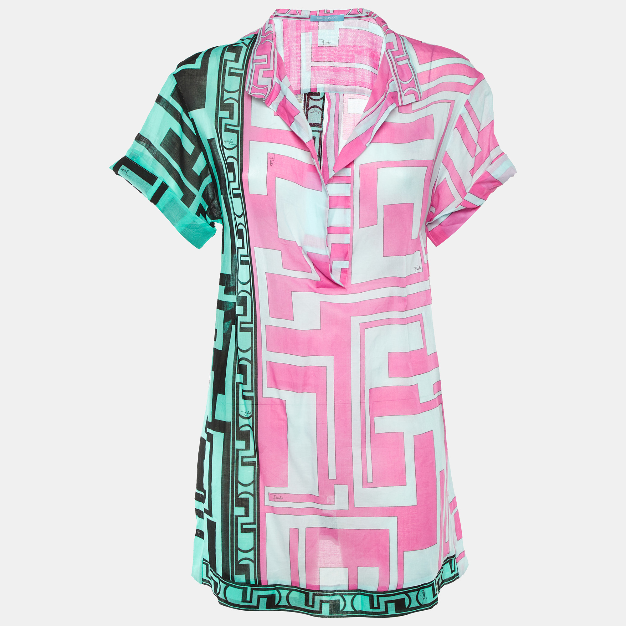 Green Geometric Print Cotton Sheer Top S - Emilio Pucci - Modalova