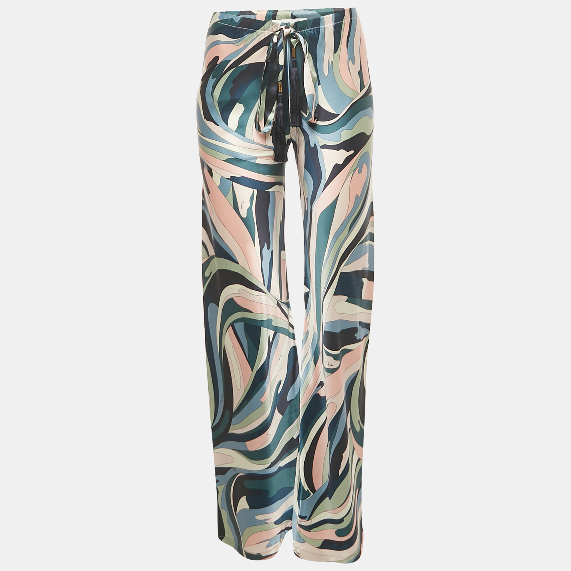 Abstract Print Silk Wide Leg Drawstring Trouser S - Emilio Pucci - Modalova