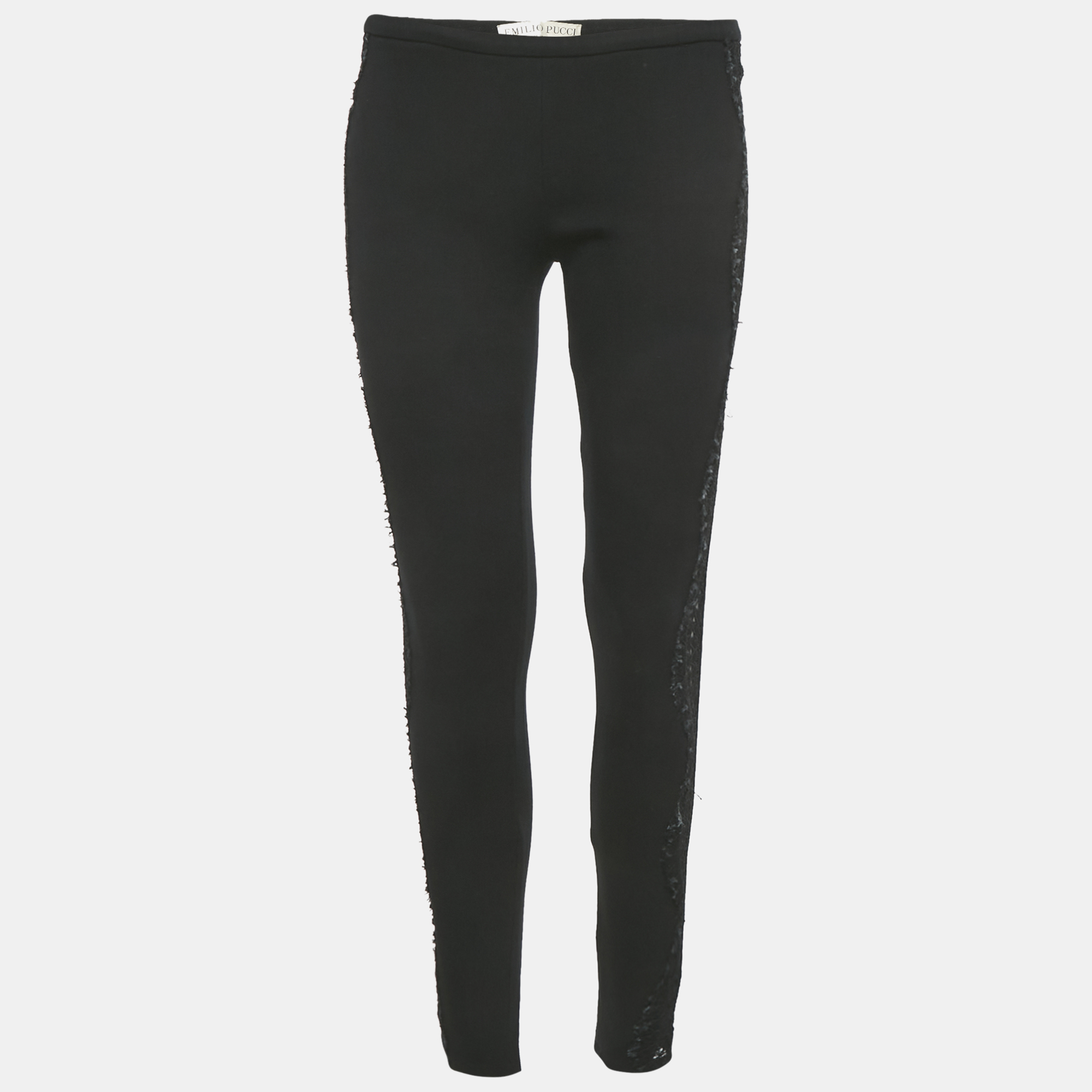 Emilio Pucci Black Lace Trim Jersey Skinny Trousers M
Emilio Pucci Black Lace Trim Jersey Skinny Trousers M