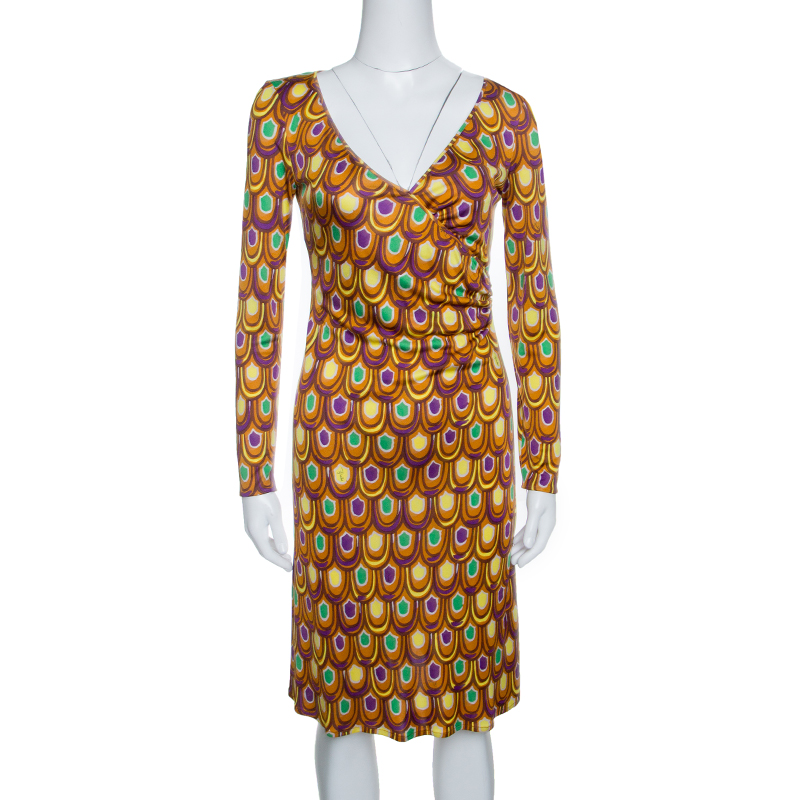 Image of Emilio Pucci Multicolor Printed Silk Jersey Long Sleeve Dress S