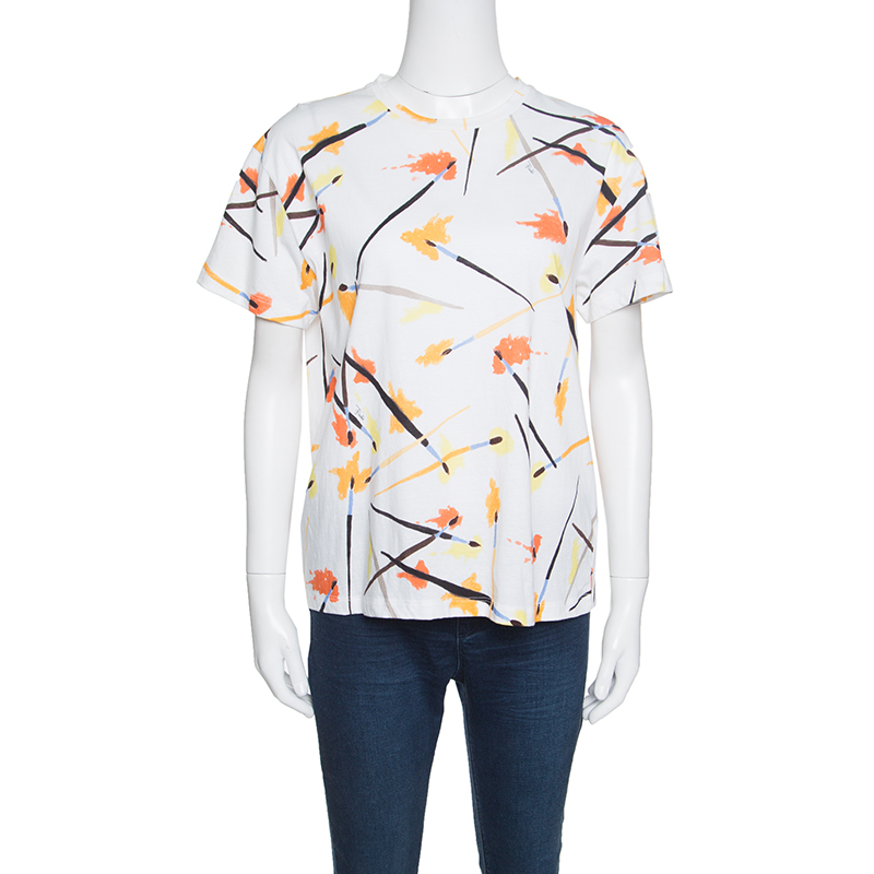 Image of Emilio Pucci White Paint Brush Printed Cotton Short Sleeve T-Shirt M