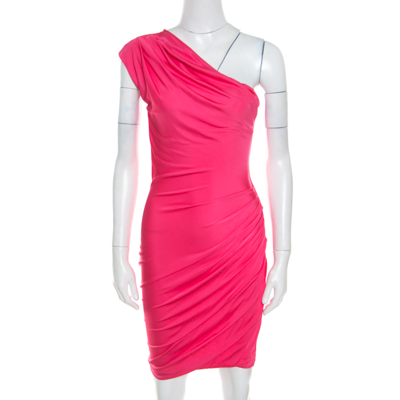 Image of Emilio Pucci Pink Knit Draped One Shoulder Dress S