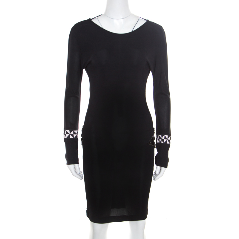 Emilio Pucci Black Knit Crystal Embellished Backless Sheath Dress S