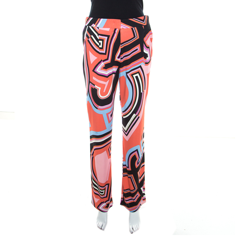 Image of Emilio Pucci Multicolor Monogram Print Crepe Knit Trousers S