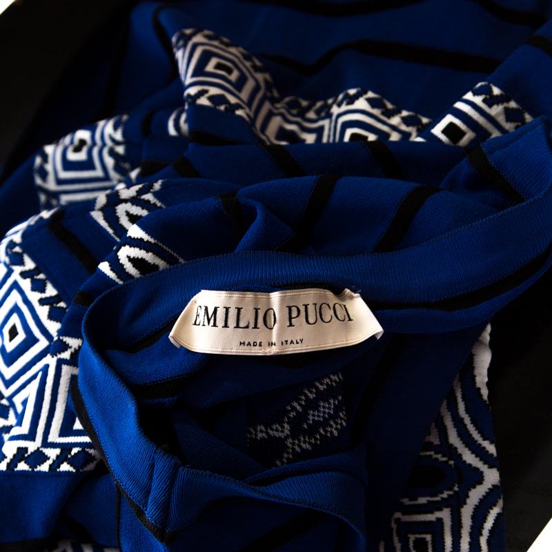 Emilio Pucci Blue Knit Aztec Pattern Strapless Dress S