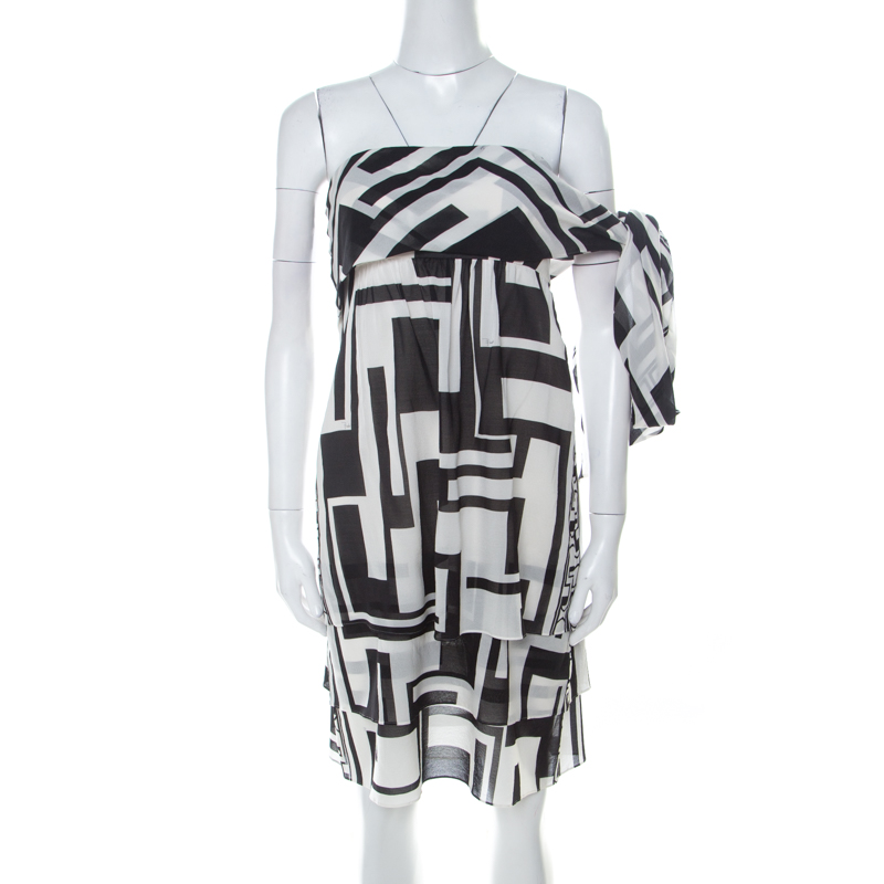 Emilio pucci monochrome silk chiffon strapless short dress m