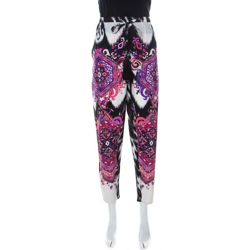 Image of Emilio Pucci Multicolor Printed Silk Drawstring Waist Tapered Pants M