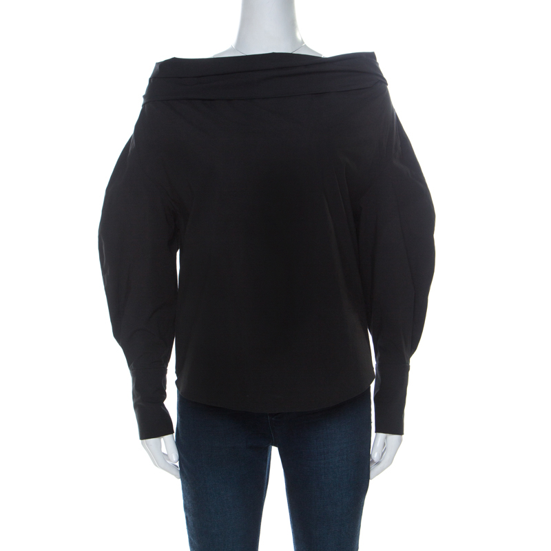 Image of Emilio Pucci Black Stretch Cotton Off Shoulder Shirt S