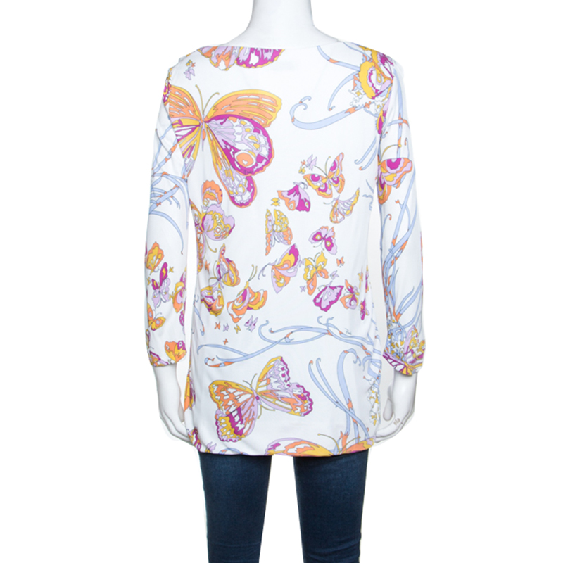 Emilio Pucci White Butterfly Print Knit Tunic Top M