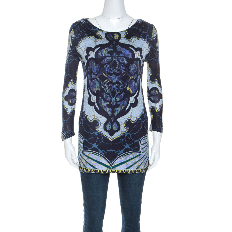 Image of Emilio Pucci Multicolor Printed Stretch Long Sleeve Top S