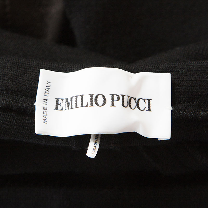 Emilio Pucci Black Stretch Wool Leather Patch Detail Leggings S