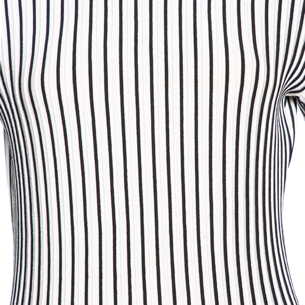 Emilio Pucci Black & White Striped Knit Pleated Cuff Detailed Top XL