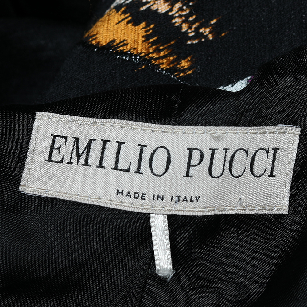 Emilio Pucci Black Leaf Jacquard Button Front Oversized Coat S