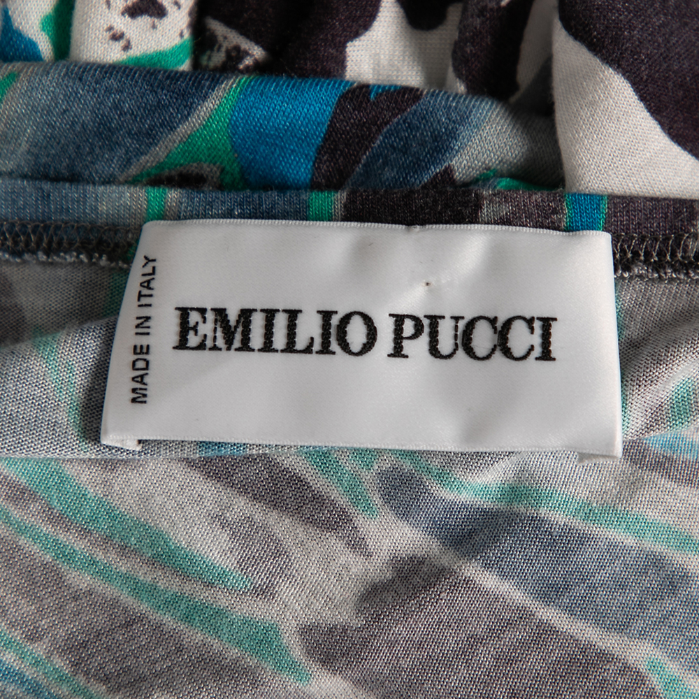 Emilio Pucci Multicolor Printed Jersey Short Sleeve Dress L