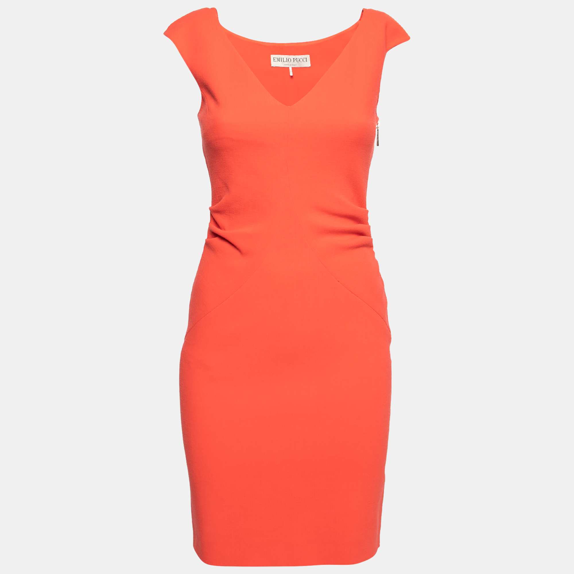 Emilio pucci coral wool gathered detail sleeveless dress s